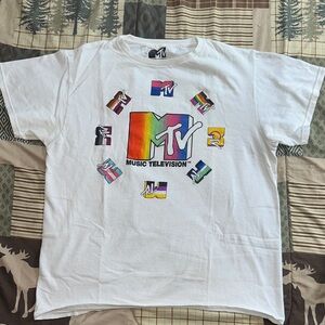 MTV Multicolor Logo Pride Flags White Tee